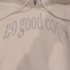 Cream Hoodie with Rhinestone Text